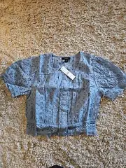 J. Crew Button-front Eyelet Cropped Top Hydrangea Blue Shirt NWT X-small XS