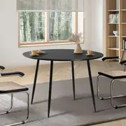 Oikiture 110cm Dining Table Round Wooden Table With Marble Effect Metal Legs Black