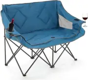 Portable Folding Double Duo Camping Chair Loveseat W/ 2 Cup & Wine Glass Holder,