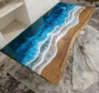 Epoxy Resin Table, Ocean Waves Dining Table, River Table Top, Live Edge Table