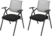 2 Pack Office Reception Guest Chair,Folding Conference Room Chairs with Mesh Back,Ergonomic Lumbar Support and Thickened Seat Cushion for Office Waiting Room