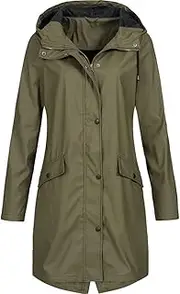 [WUANDIXFA] Jackets for Women Casual Windbreaker Outdoor Fall Warm Long Jackets Long Sleeve Overcoat with Hood, Army Green, XX-Large