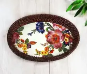 Mackenzie Childs White Flower Market Enamel Rattan Small Serving Tray 11" New