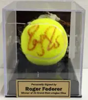 ROGER FEDERER Signed Tennis Ball + Photo + Engraved Plaque + Display Box COA