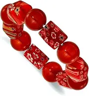 [JewelryWeb] 11.50mm Carnelian and Kangsai Glass Beaded Stretch Bracelet-Stretch-Bracelet for Women
