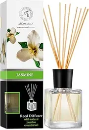 Reed Diffuser Jasmine 200ml - Room Diffuser with Jasmine Essential Oil - Diffuser with Rattan Sticks - Fragrance Oil Reed Diffuser - Room Freshener - Scented Diffusers - Floral Fragrance
