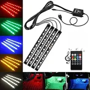 IsMwav 4X DC12V 9 LED RGB Car Interior Atmosphere Footwell Strip Light USB Charger