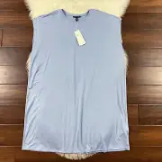Eileen Fisher Women's Size Medium Blue Crew Neck Boxy Shirt Dress Cap Sleeve