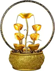Tabletop Water Fountain Indoor Fountain Tabletop Fountain Waterfall Fountains Relaxation Water Feature Feng Shui Good Luck Wealth Desktop Fountain with Light Home and Office Indoor Decor, Gold Office