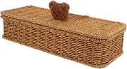 EXQUIMEUBLE Handwoven Storage Basket with Lid Rustic Woven Box with Cartoon Bear Handle Decorative Sundries Container for Home Organization for Bedrooms Laundry Rooms and Craft Spaces