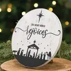 New Farmhouse Black White WEARY WORLD REJOICES NATIVITY SIGN Shelf Sitter 7"