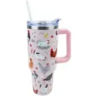 40 oz Tumbler with Handle and Straw Lid Leak Proof, Chicken and Rooster Desig...