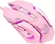 Pink Gaming Mouse Silent Click, LED Backlit Optical Game Mice Ergonomic USB Wired Mice Compatible with Laptop PC, 7 Buttons, 4 Adjustable DPI