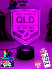 QLD MAROONS OLD LOGO RUGBY LEAGUE Personalised 3D LED Night Light Colour Lamp