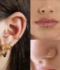 Double Nose Hoop Ring Spiral Stainless Steel Jewelry (Set Of 2) Gold Silver
