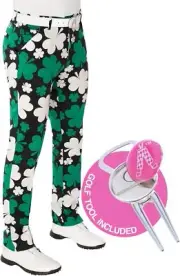 Royal and Awesome Men`s Golf Pants Paddy Par Green Irish Clover Pants 30 - 44