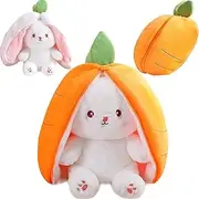 Easter Strawberry Bunny Stuffed Animal Reversible Cute Rabbit Carrot Strawberry Plush Pillow with Zipper, Kawaii Soft Squishy Rabbit Plushie for Boys Girls (15inch, Carrot)