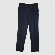Canali Men Blue Solid Flat-Front Wool Suit Trousers Pants Size 37W