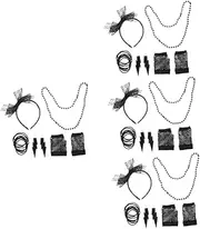 [OATIPHO] 4sets Neon Themed Party Costume Accessories for Women Lace Headband Earrings Gloves and Hairband for Retro and Disco Events