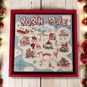 Christmas North Pole Wood Rustic Vintage Colorful Map Wall Decor