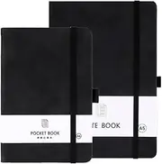 PU Leather Writing Journal Notebook,2 Pack A6/A5 Size Journal/Writing Notebook Diary Notepad For Men & Women Unlined Paper Travel to Write in, Writing Pad For Artist (Black)