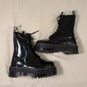 SOLD OUT Dr. Martens Jadon Hi Rainbow Stitch Black Patent Leather Boots Women 6