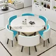 Φ110cm Round Dining Table, Office Reception Coffee Dining Table and Chair Set for 6, Conference Room Table, Business Negotiation Table(Lake Blue)