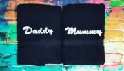 personalised embroidery bath towel set MUMMY DADDY gran pop mr mrs couples