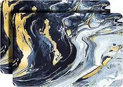 Placemats Dining Table Place Mats, Kitchen Mat Placemats Table Decor Placemats for Kitchen Table Washable Heat Resistant Dining Table Non Slip Set of 2 Marble Rectangle 12 X 18 in Navy/Gold