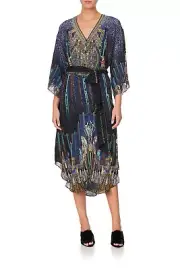 New Camilla DRIPPING IN DECO Loose Button Through Silk Dress With Tie BNWT $749