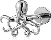 FINE4U 1PC Octopuses Piercings Jewelry for Conch Helix Flat Labret 16G 6mm 8mm, ASTM F136 Titanium