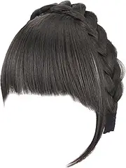 Headband with Bangs,Wigs with Bangs Fluffy Front Fake Bangs, Synthetic Braided Headband Wig with Bangs, Non Slip Headband Hair Extensions Brown Black