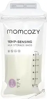 Momcozy Breastmilk Storing Bags, Temp-Sensing Discoloration Milk Storing Bags for Breastfeeding, Disposable Milk Storage Bag with 6 Ounce Self Standing, No-Leak Milk Freezer Storage Pouches, 200pcs