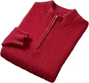 [Hamthuit] Men's Semi-High-Neck Zipper Sweater Thick Warm Pullovers Knit Base Shirt Sweater Half High Zipper Soft Warm Pullover