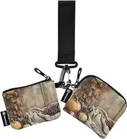 [XYMZR] Mini Zip Around Wristlet keychain Wallet Retro Autumnal Harvest Thanksgiving for Women Personalized Pattern Detachable Dual Pouch Wristlet Portable Wallet Phone Coin Purse, Multi-colored, One