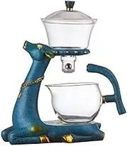 RORA Glass Teapot Set Semi Automatic Drip Rotating with Infuser Lazy Kungfu Tea Pot Set (Deer Teapot)
