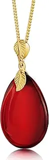 [Amber by Mazukna] Red Amber Pendant, Elegant Amber Jewelry, Large Pendant for Women, Gold Plated Sterling Silver Chain, Women's Necklace, Amber Necklace