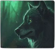 [Dwrepo] Green Wolf Wallets for Women Men Leather Small Credit Card Wallet Slim Purse Bifold Wallet Card Holder Wallet, white, One size, Casual, White, One size, Casual