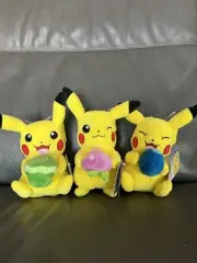 Pokemon Pikachu 8" Plush Spring Easter SET OF 3 Oran Pecha Berry Orange Cake NWT