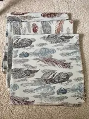 Set Of 3 27” X 27” Plumage Peacock/Ostrich/Bluebird Feather Upholstery Fabric