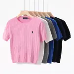 女生 春夏款 POLO SWEATER RL美國寶藍 經典款麻花紋 薄款短袖 毛衣 小馬標 短袖針織衫T恤 線衣