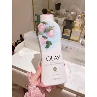 台灣現貨✨正貨保證✨【美版】Olay白草莓薄荷牛奶沐浴乳650ml｜ 椰A子奶香味 玫瑰 維E 海鹽去角質 大容量