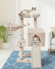 Beige Cute Cat Tree Tower for Indoor Cats Condo with Sisal Scratching Posts J...