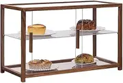 23.6 Inch Pastry Bakery Display Case, 2 Tier Clear Glass Bakery Display Case Retro Collectibles Storage Cabinet Wooden Countertop Cabinet for Dessert,Coffee and Donuts