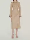 $595 Jonathan Simkhai Women's Beige Vegan Leather Mara Midi Shirt Dress Size 8