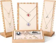 Henoyso 4 Pcs Bamboo Jewelry Display Stand Necklace Tabletop Display Boards Ring Display Holder Jewelry Storage Tray for Show, Beige