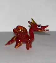 Miniature Tiny Lampwork Flame Hand Blown Glass Red Dragon Figurine New
