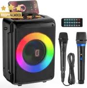 Karaoke Machine Bluetooth Speaker 2 Wireless Mics DJ Lights TWS PA System Gift