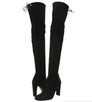 $945 Stuart Weitzman Highland Over The Knee Black Suede 7.5 11B Boots