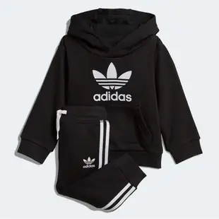 ADIDAS TREFOIL HOODIE 童裝 黑白 大LOGO 基本 口袋帽T 長褲 一組(布魯克林) DV2809